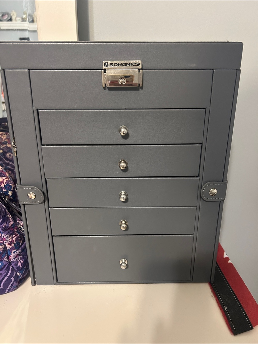 Gray Jewelry Storage Cabinet - 5-Drawer Organizer